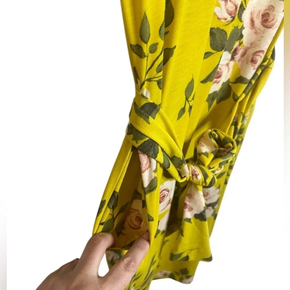 Lularoe Golden Yellow Floral Belted Marly Dress w/ Pockets Womens Size Medium - Picture 6 of 12